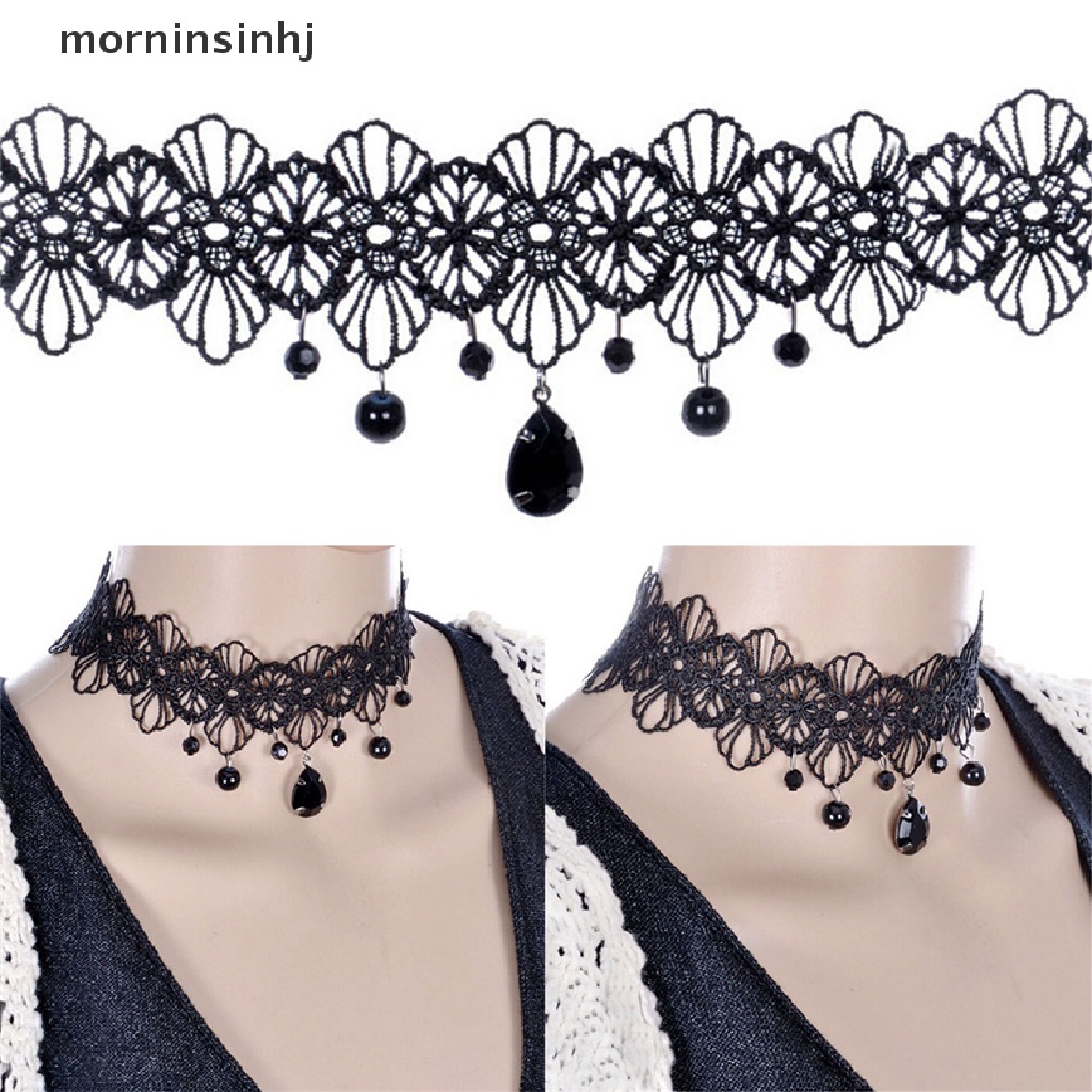 Mor Kalung Choker Lace Bunga Warna Hitam Gaya Retro Gothic Untuk Wanita