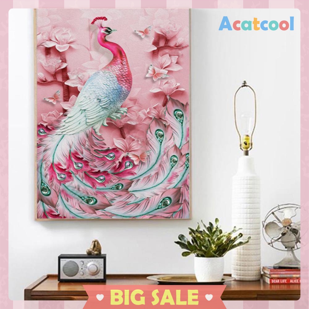 5D DIY Full Drill Diamond Painting Pink Peafowl Cross Stitch Embroidery Kit