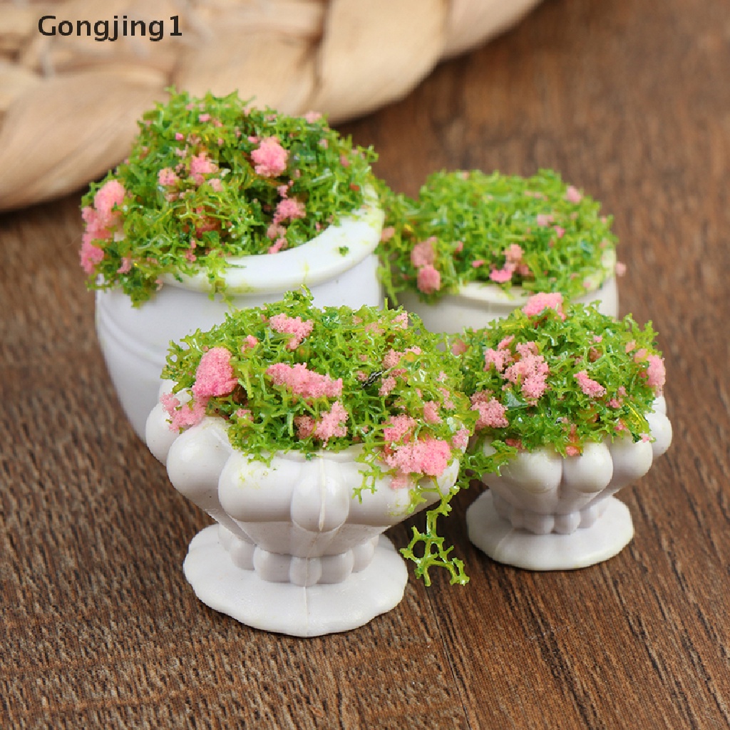 Gongjing1 2pcs Miniatur Pot Bunga / Tanaman Bonsai Skala 1: 12 Untuk Aksesoris Rumah Boneka