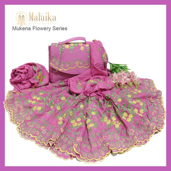 MY MUKENA DEWASA BORDIR HANDMADE MALAIKA FLOWERY SERIES BERTABUR PAYET