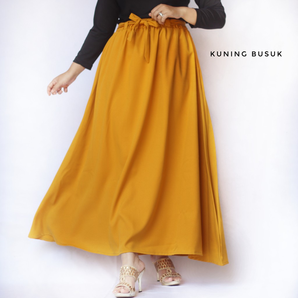 Rok payung panjang mosscrepe premium | rok panjang polos | rok kerja | maxi skirt | rok tali-kuning busuk