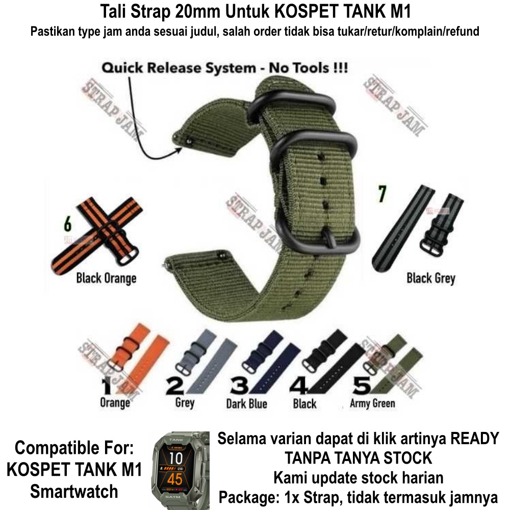 STITCHING Tali Jam Kospet Tank M1 - Strap 20mm Nylon Canvas 3 Buckle