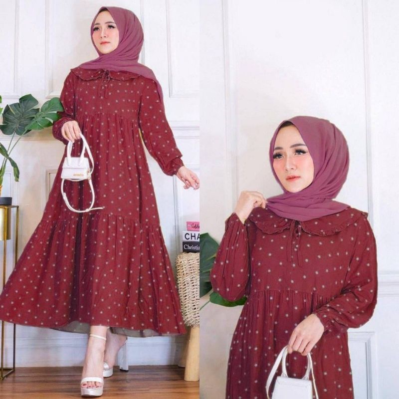 DRESS KANIA// GAMIS RAMPEL POLKADOT/ POLKA KEKINIAN TERBARU 2022// GAMIS LEBARAN// CHIKI MIDI DRESS MOTIF WANITA