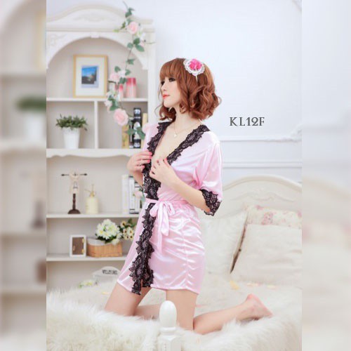 [SIAP KIRIM] BAJU TIDUR KIMONO SLEEPWEAR KIMONO SATIN PINK KL12F