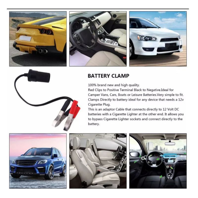 kabel socket 12v mobil terminal clamp klip pemantik lighter adaptor charger aki baterai - jepit