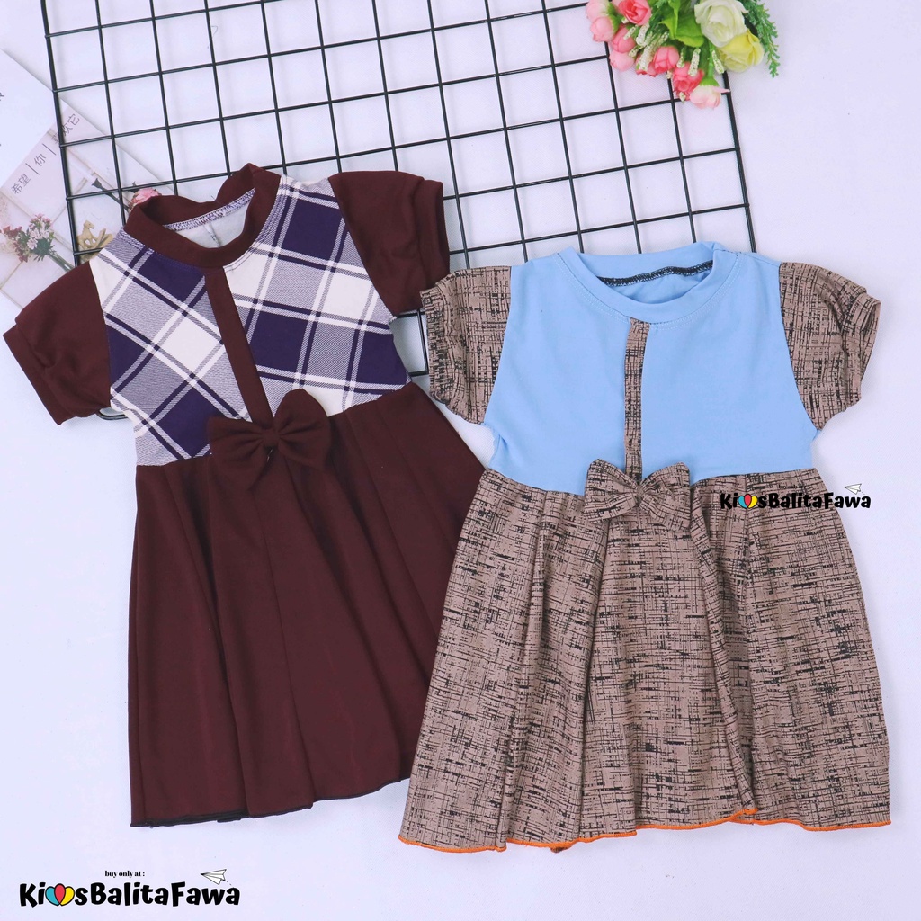 Dress Jasmine size 1-2 Tahun / Dres Anak Perempuan Ballita Murah Baju Lengan Adem Pita Motif Grosir