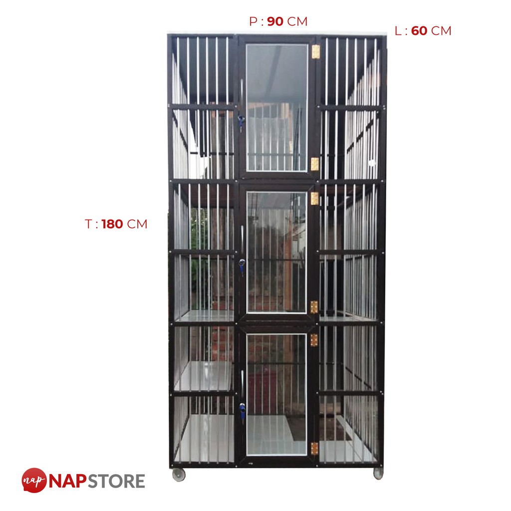 Kandang Kucing/Anjing/Hewan Lainnya 3 Kamar Alumunium Anti Karat