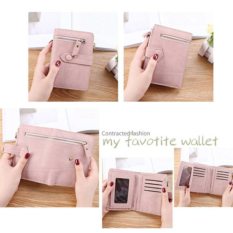 CSONLINEMALL Dompet Wanita Kecil Dompet Pendek Lipat Dompet Kartu Wanita Bahan Kulit PU Leather Premium Kulit Import