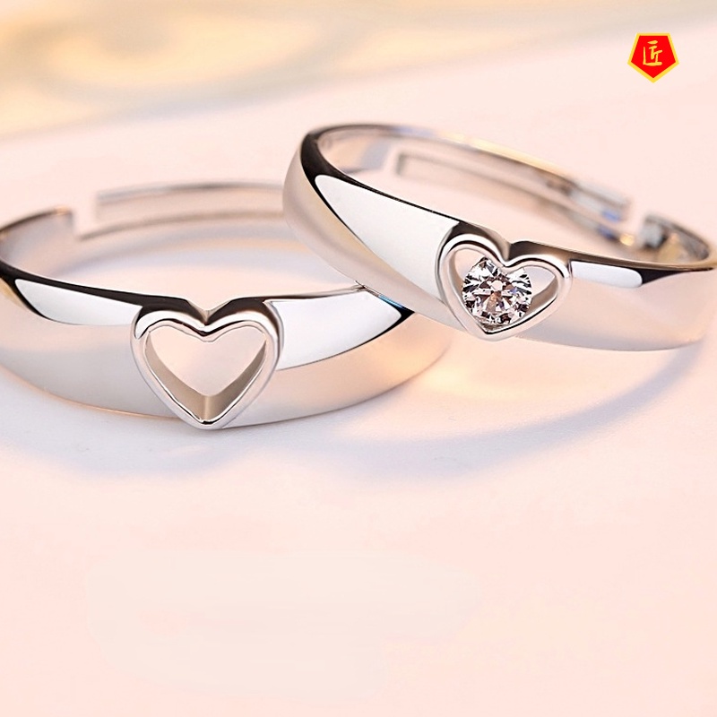 [Ready Stock]Couple Ring S925 Silver Hollow Love Diamond Creative Personality