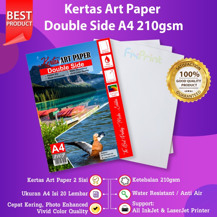20 Sheets Kertas Photo Art Paper 210gsm 210 gsm Print Double Side
