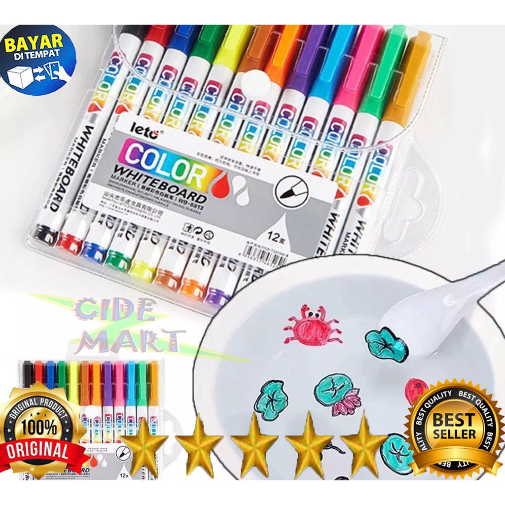 SPIDOL WARNA AJAIB / MAINAN SPIDOL AIR MENGAPUNG / MAGIC MARKER SPIDOL WHITE BOARD 12PCS / Magic marker floating pen water/spidol ajaib/Spidol Apung Air/ spidol Papan Tulis