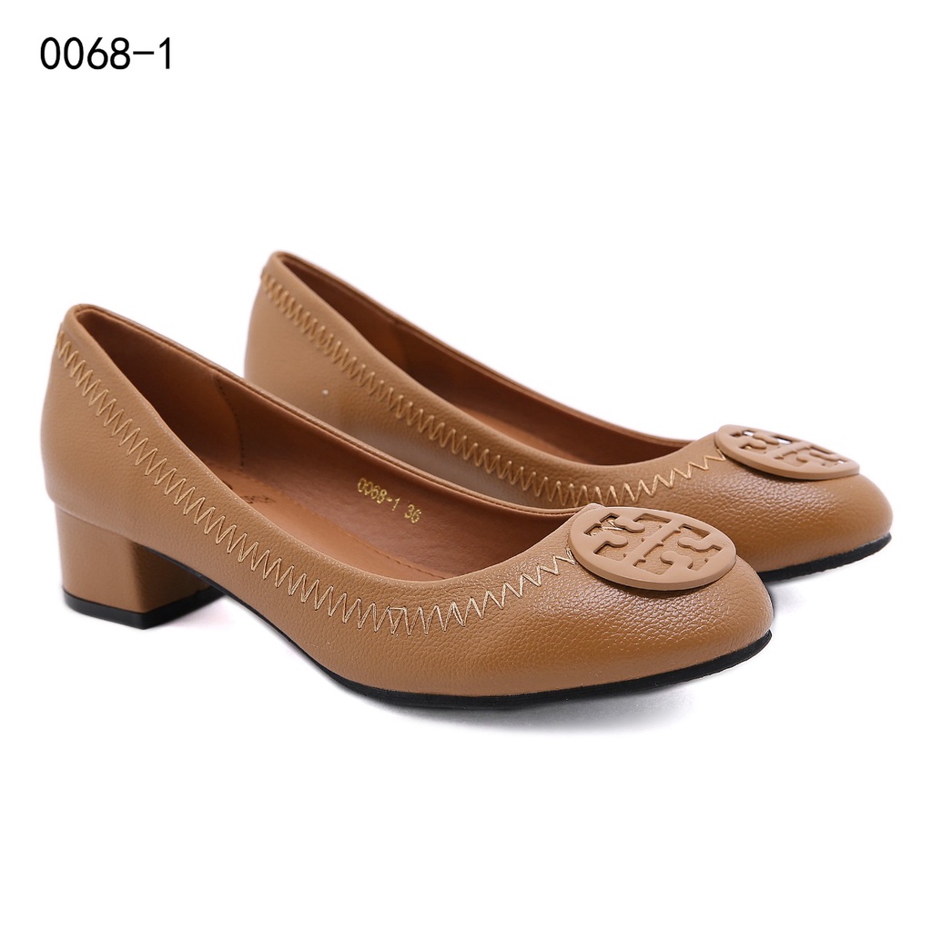 Leather Logo Block Heels Pumps #0068-1