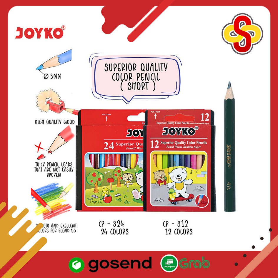 Pensil Warna Joyko Mini Short Color Pencils - 12 Warna CP-S12