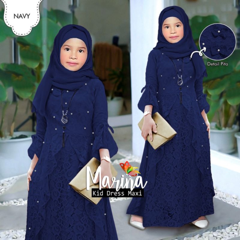 MAXY MARINA KID ANAK MUTIARA, BRUKAT PREMIUM, FURING, GAMIS HIJAB MUSLIM, MAXY DRESS