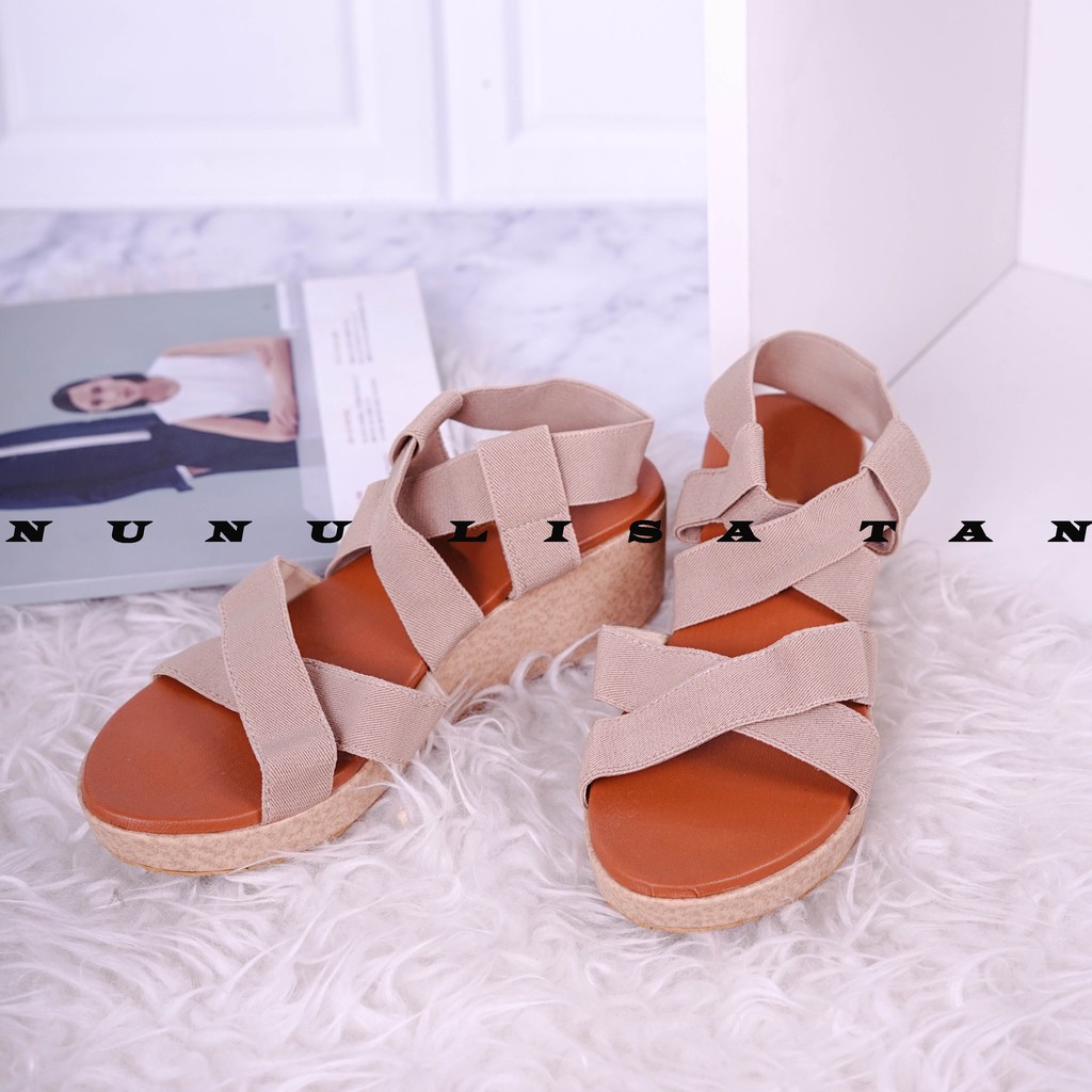 NLT Shoes Wedges Terbaru Wanita KARET PENDEK