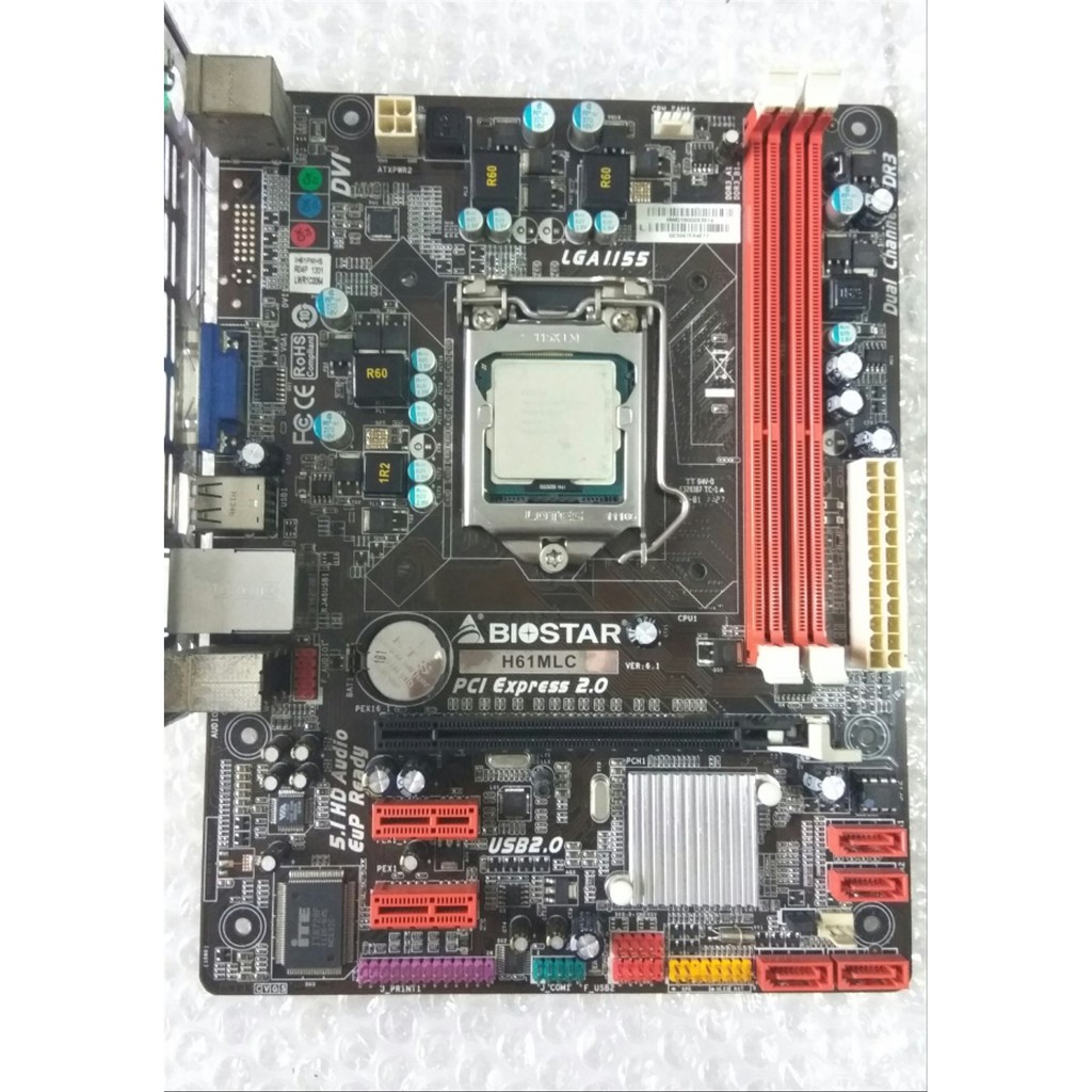 Motherboard Mainboard Mobo LGA 1155 H61 Biostar + Core i5 2400 + Fan