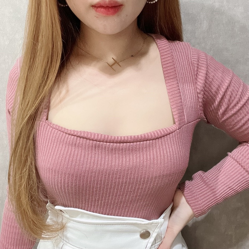 Rib Squareneck Long Sleeve Blouse | Atasan Wanita Korean Fashion | Maimon Grosir