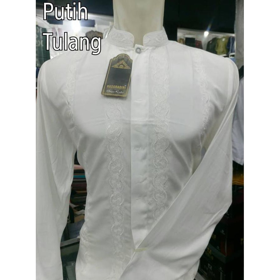 Baju Muslim koko Hasgradini Lengan Panjang Warna Putih Tulang