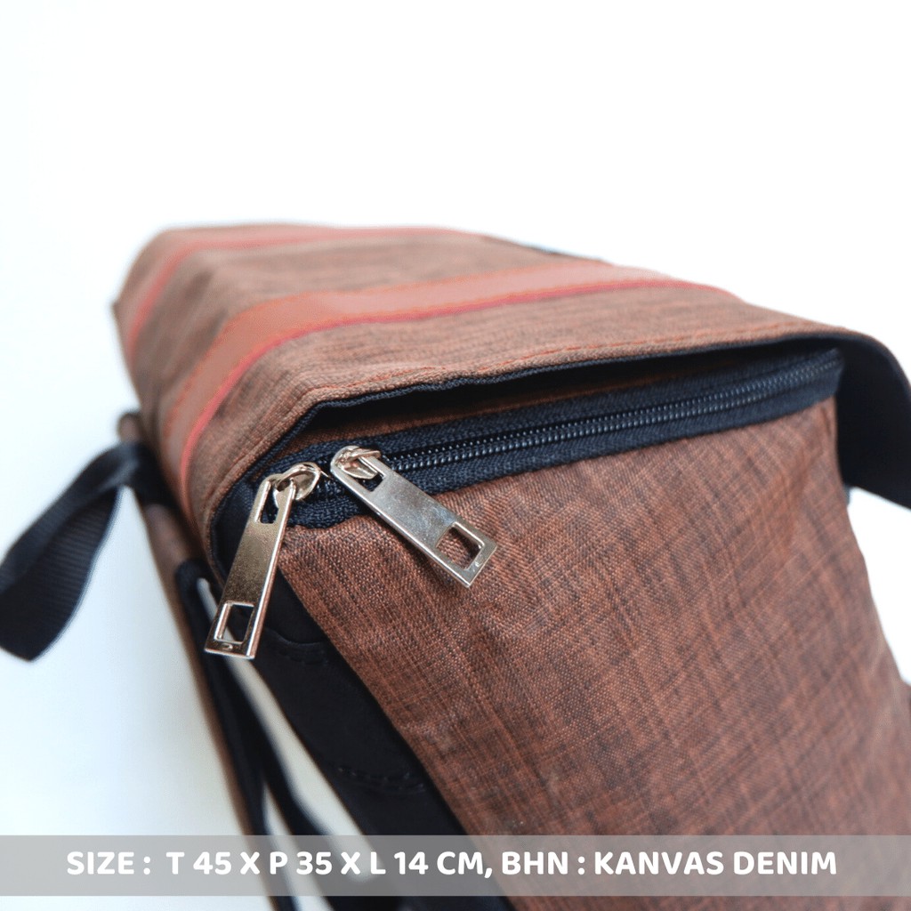 Ransel kanvas super premium tempat laptop bahan denim muat banyak barang ada tempat botol minum