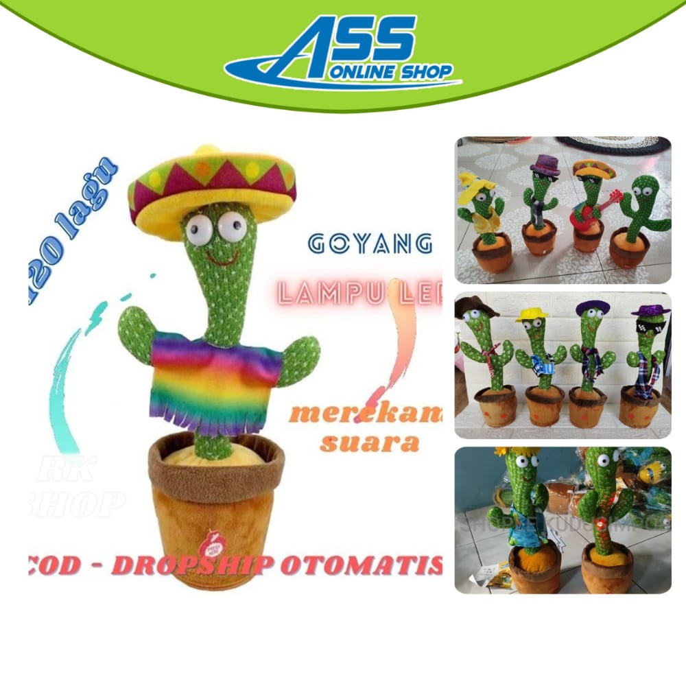 [ASS] Kaktus Dancing Doll Talking Toy Mainan kaktus Menari Bicara 3in1 Hat Batre