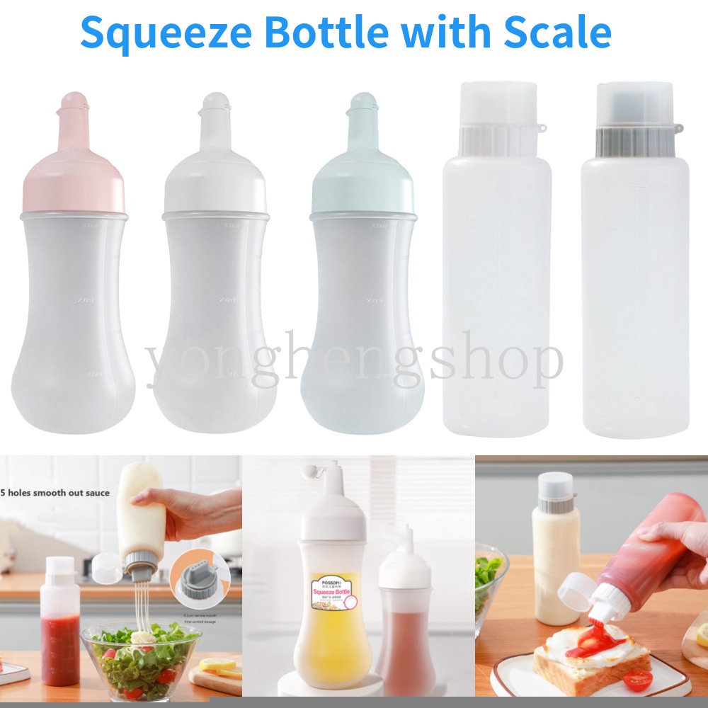 Botol Remas 350ml Bahan Plastik Dengan Skala Untuk Saus Mustard / Madu / Minyak Zaitun / Salad