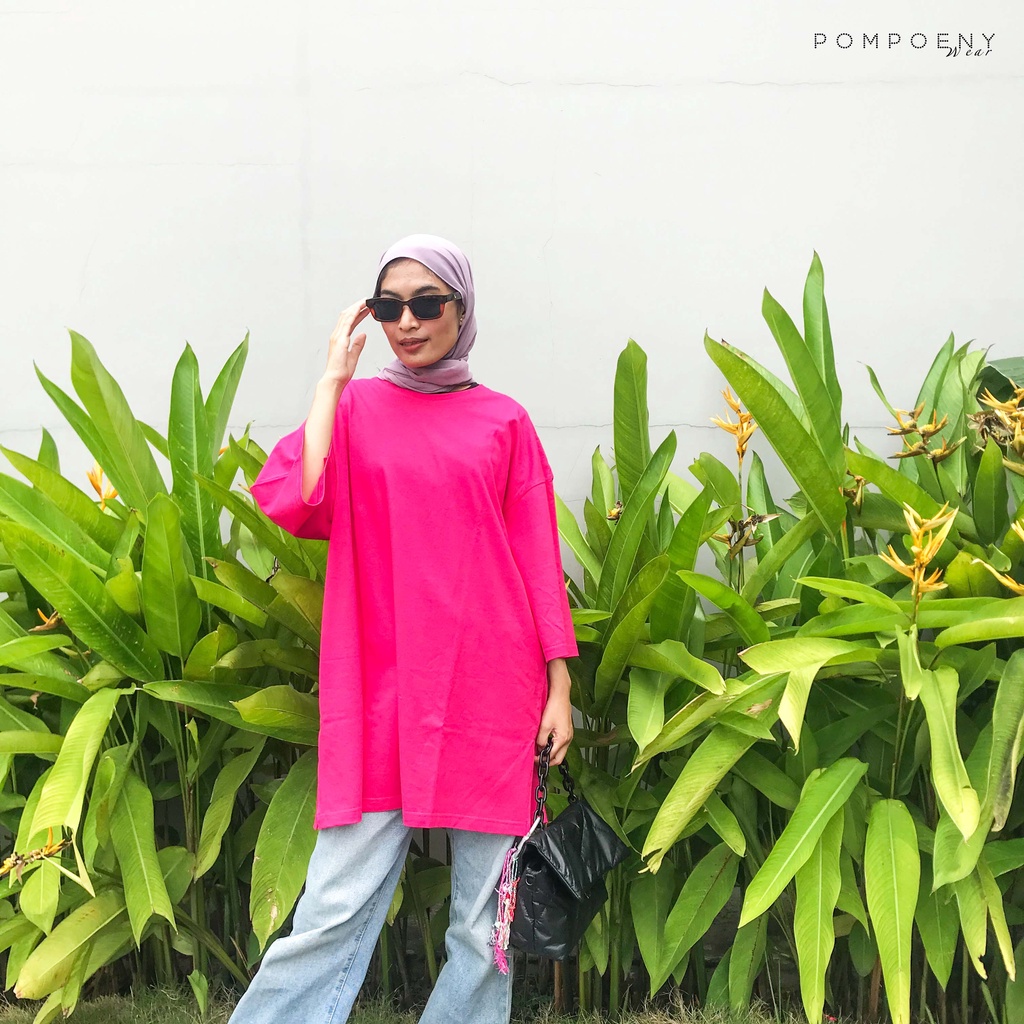 KAOS OVERSIZE WANITA TOP HIJAB BASIC / BASIC OVERSIZED TOP KAOS POLOS / KAOS POLOS OVERSIZE WANITA - POMPOENY