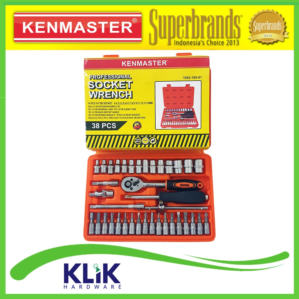 Kenmaster PRO Kunci Shock Sock Sok Set 38 Pcs - Socket Wrench Premium 1/4 Inch