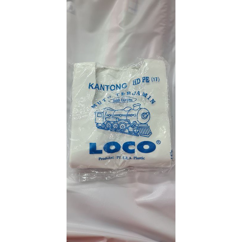 Kantong kresek tebal Putih, merah dan hitam ukuran 17 / kantong tenteng LOCO ukuran 17