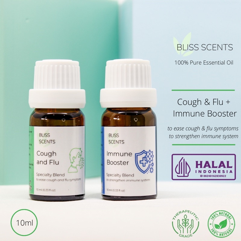 BLISS SCENTS  Paket Cough and Flu + Immune Booster Essential Oil Blend 100% Murni Therapeutic Grade Aromaterapi Aromatherapy