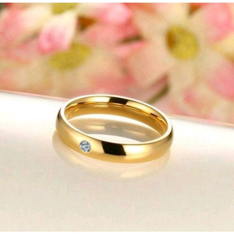 Cincin Titanium permata Satu Couple Berlapis Emas/Kekinian