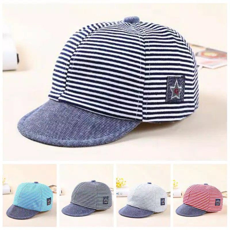 TOPI ANAK BAYI STRIPE SALUR TOPI BASEBALL COTTON MIX DENIM LEMBUT BAYI