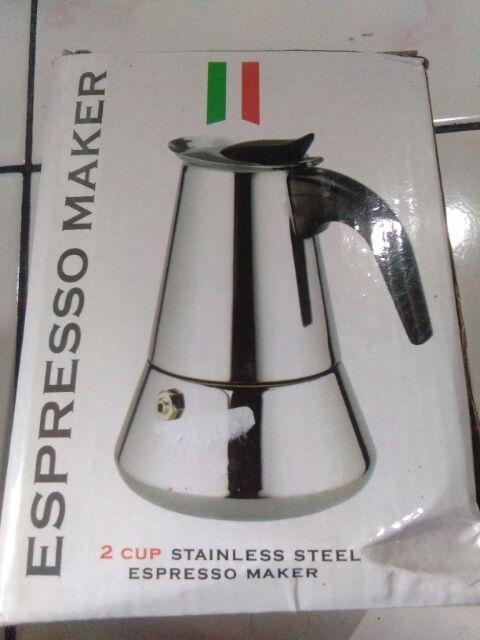Espresso Coffee Maker Moka Pot Teko Stovetop Filter Stainless Steel