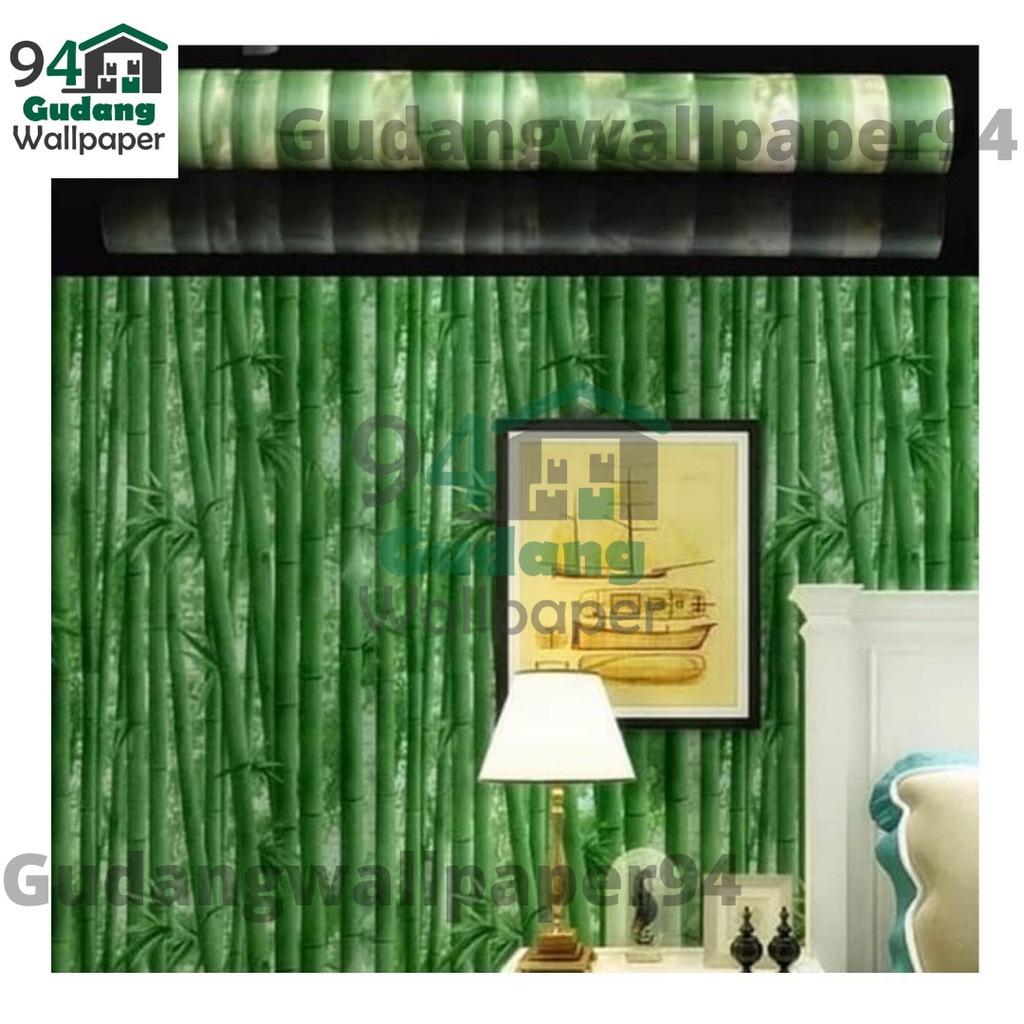 Gudang Wallpaper Sticker Dinding kamar anti air Murah Dan Terbaik Motif Bambu Hijau