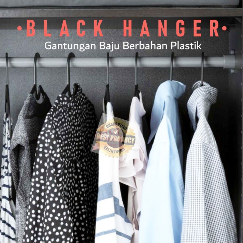 12 PCS GANTUNGAN BAJU HANGER BAJU - GEPENG - ANTI PATAH - VARIA - HITAM - GANTUNGAN BAJU MURAH - GANTUNGAN PAKAIAN - CELANA