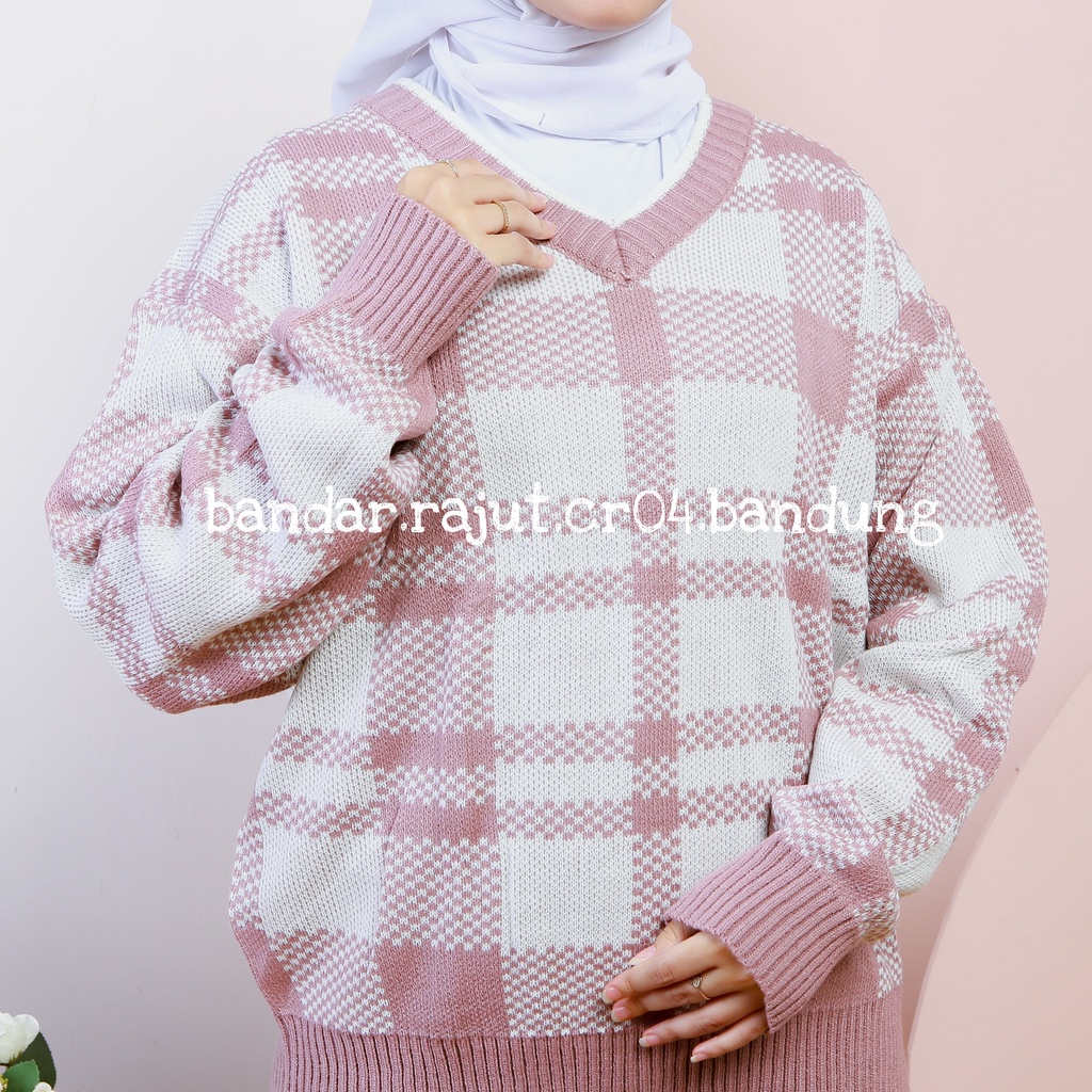 SWEATER RAJUT KINAN MOTIF TARTAN/BRANDED 7 GATE