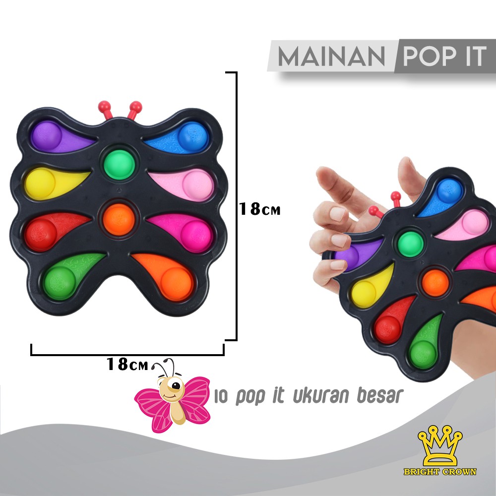 Bright Crown Mainan Fidget Push Pop It Bubble Stress Relief Kids Pop It Mainan Kekinian-10 Fidget Pop Kupu2