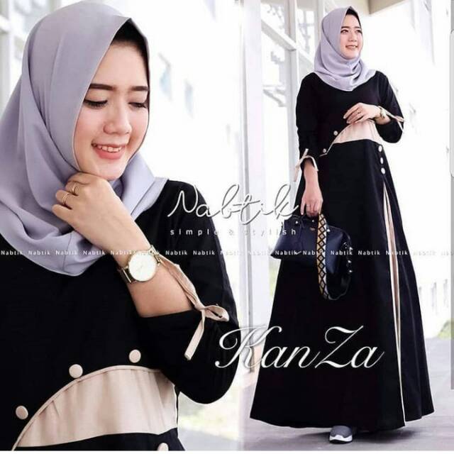 Fashion Wanita: Long Dress Muslim Lengan Panjang dengan Kancing, Warna Polos