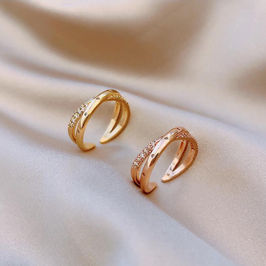 Berlian Salib Cincin Baja Titanium Rose Gold Emas Perhiasan Fashion Wanita Pertunangan Pernikahan Rings Adjustable Size
