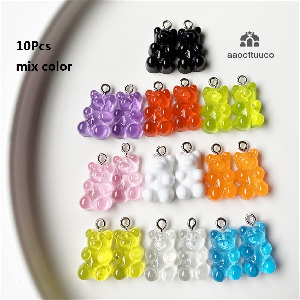 10Pcs/lot Candy Color Resin Gummy Bear Pendant Cabochon Flatback Heart Shape Jewelry DIY