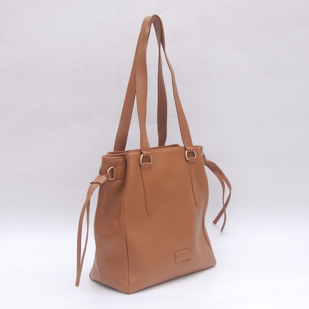 Adisher Tas Kulit Asli Wanita Model Tote / Leather Tote Bag in Light Brown / Tas Kulit Tote Besar