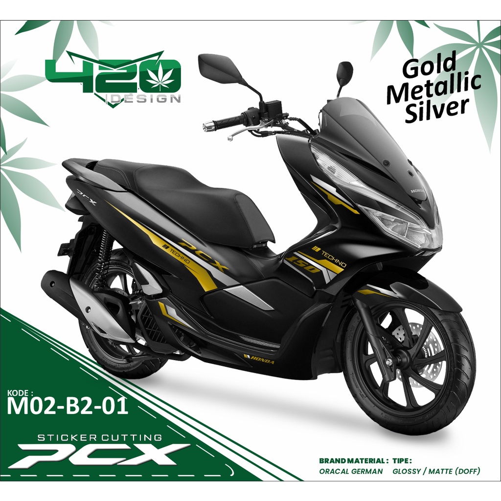 Cutting Sticker PCX 150 - WARNA KOMBINASI GOLD SILVER - Aksesoris Motor Stiker Honda - MOTOR HITAM -