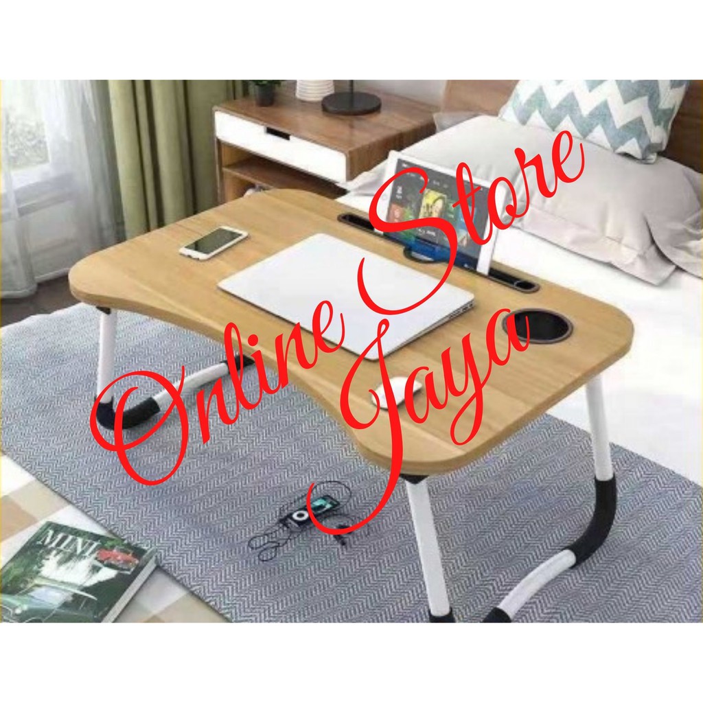 Meja Lipat Laptop Dan Printer Portable Model Lesehan Bahan Kayu