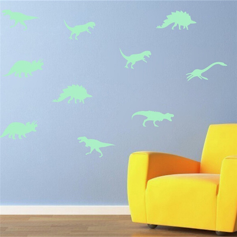 9pcs / set Stiker Dinding Luminous Glow in the Dark Desain Dinosaurus Untuk Kamar Anak