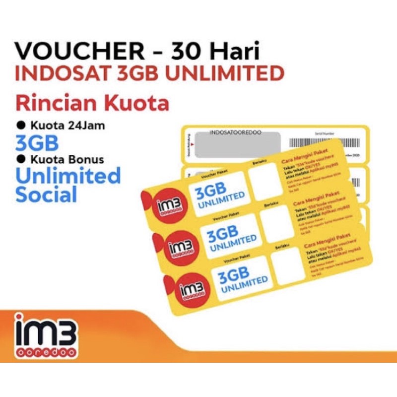 Voucher INDOSAT 3Gb UNLIMITED