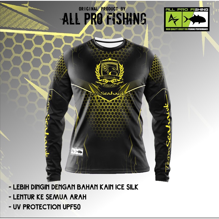 Jersey mancing team Seahawk by allpro fishing bisa custom nama dan logo dengan bahan premium up50 da
