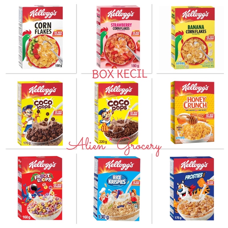 Kellog Kellogg Kellogs Kelloggs Corn Flakes Froot Loops Frosties Coco Loops Pops Strawberry Banana Honey Rice Krispies BOX KECIL