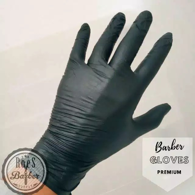 Barber Gloves Hitam - 1 Box Sarung Tangan Karet Barbershop dan Medis