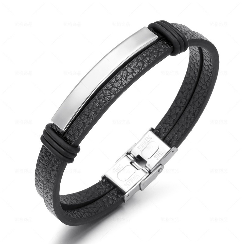 [Z H Perhiasan] Hip Hop Rock Retro Pria Fashion Gelang Kulit Stainless Steel Pesta Perhiasan Aksesoris