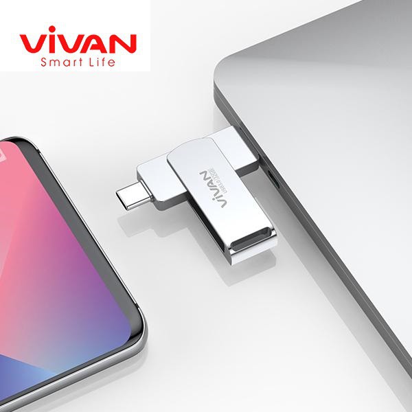 Flashdisk Vivan VOC132 Flasdisk HP 32GB Type-C Dan USB3.0 Dual Interface Silver