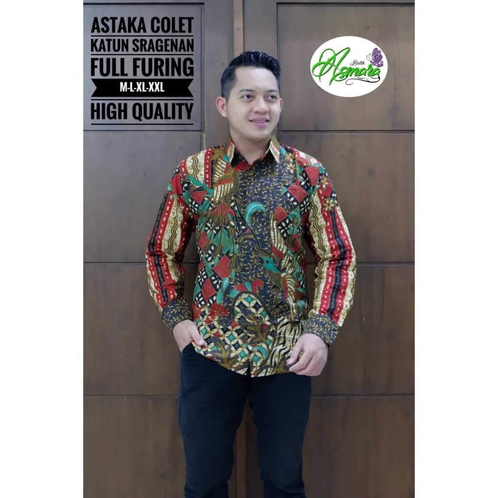 Atasan Kemeja Baju Batik Pria Lengan Panjang PREMIUM Modern LAPIS FURING ASTAKA COLET ASMARA